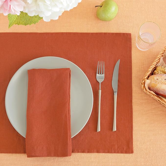 Linen Placemats 14x19Inch Set of 4,100% Linen Placemats Natural Rustic Tablemats for Easter,Mother's Day,Summer,Handcrafted from European Flax(Rust) - Image 2