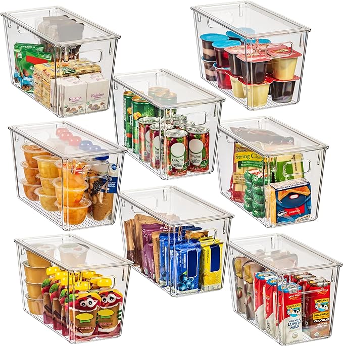 ClearSpace Modern Plastic Storage Bins with Lids Perfect Kitchen Organization or Pantry Fridge Organizer, 8 Pack, Transparent, Rectangular, 12.5" x 6" x 7", 9L Capacity, 8 Compartments by ClearSpace
