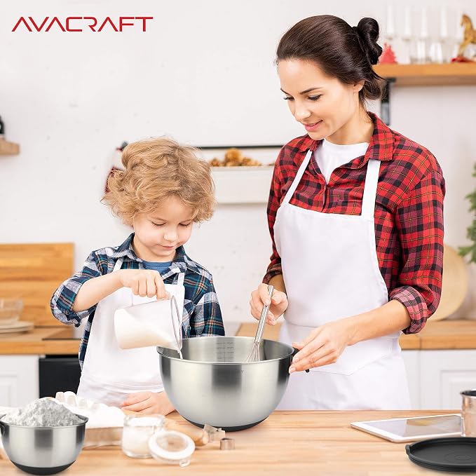 AVACRAFT 18/10 Stainless Steel Mixing Bowl Set with Lids, Black | Non-Slip Silicone Base, Ergonomic Handles, Pour Spouts, Interior Measurement Marks, Nesting Design, Dishwasher Safe - Image 7
