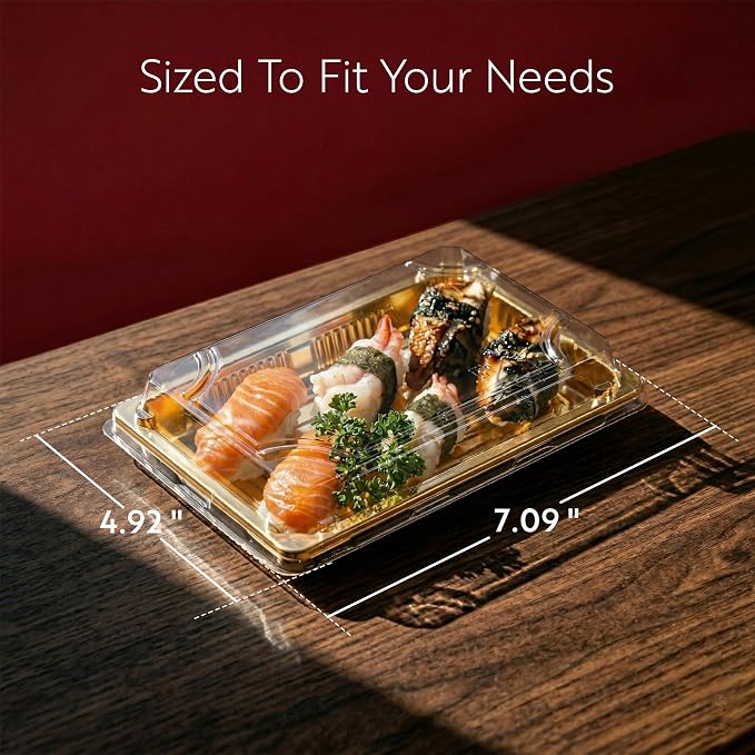 Restaurantware Plastic Sushi Trays 100 Pack of 7 x 4.9 x 1.57 Inch With Clear Lids Leak-Resistant Sushi Take Out Boxes Stackable Containers For Grab-And-Go - Image 2