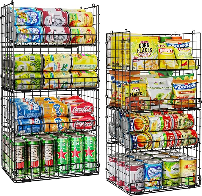 JKsmart 8-Tier XXL Stackable Wire Basket, Pantry Organizers and Storage | Stackable Storage Bins with Dividers & Handles for Pantry Kitchen & Snacks Fruits Veggies & Can Organizer by JKsmart