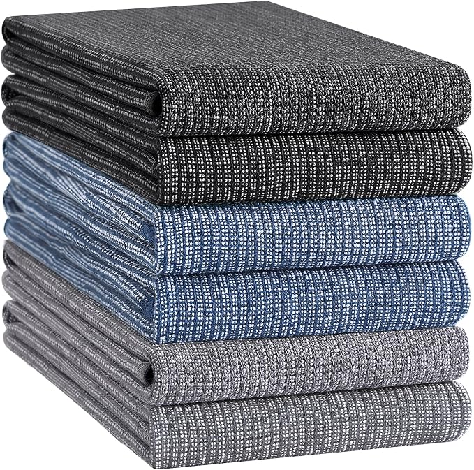 Homaxy 380 GSM Cotton Premium Kitchen Towels 6 Pack, 18"x 28", Mix | Flat and Terry Dish Towels, Highly Absorbent Tea Towel Set with Hanging Loop, Soft Kitchen Hand Towels, Navy/Grey/Black - Image 8