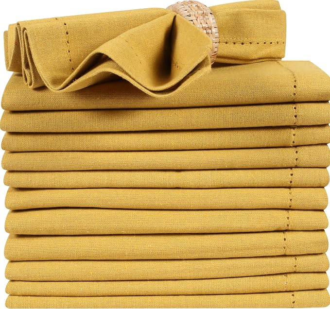 Bedding Craft Cotton Dinner Cloth Napkins Set of 12 – 18x18 Honey Yellow Hemstitched – Machine Washable Fabric Napkins for Weddings, Baby Showers, Parties & Everyday Dining - Image 8