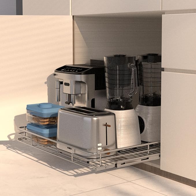 Pull Out Cabinet Organizer 24" W x 21" D, Chrome-Plated Steel | Slide Out Kitchen Shelves, Heavy-Gauge Wire Storage Drawer, Ball-Bearing Glides, 100 Lb Capacity, Min 25" Cabinet Opening - Image 2