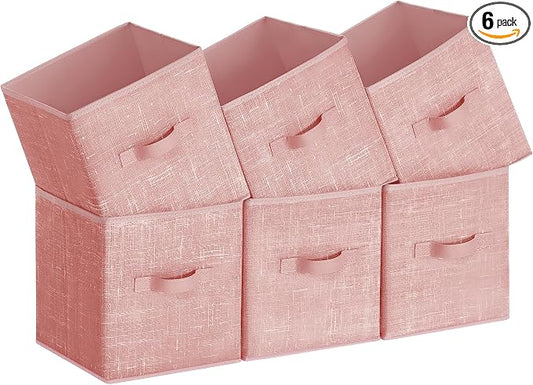 SONGMICS Storage Cubes, 11-Inch Non-Woven Fabric Bins with Double Handles, Set of 6, Closet Organizers for Shelves, Foldable, for Clothes, Jelly Pink UROB026R01 by Unknown