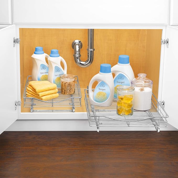 LYNK PROFESSIONAL® Pull Out Cabinet Organizer, 17" x 21" Slide Out Cabinet Organizer Pull Out Drawer – Pull Out Shelves for Kitchen Cabinets – Under Sink Organizers - Lifetime Ltd. Warranty, Chrome - Image 8