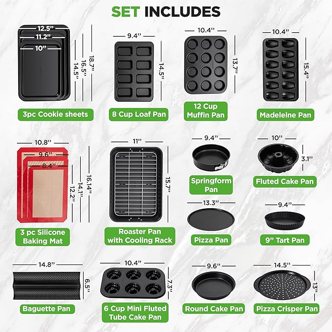 NutriChef 42-Piece Nonstick Bakeware Set | Carbon Steel Baking Pans Set with Oven Mitts, Muffin Trays, Cookie Sheets, Loaf Pan, & Accessories for Cakes, Pizza & Bread. - Image 2