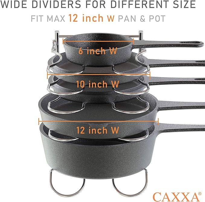 Heavy Duty Pan Rack, Pot Lid Rack, Kitchen Cabinet Pantry Cookware Organizer Rack Holder with 5 Adjustable Dividers, Chrome (Pack of 2) - Image 3
