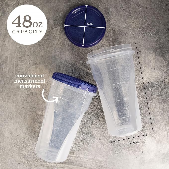 PLASTICPRO [48 oz 8 Pack] Twist Top Deli Containers Clear bottom With blue Top Twist on Lids Reusable, Stackable, Food Storage Freezer Container Pack of 8 - Image 7