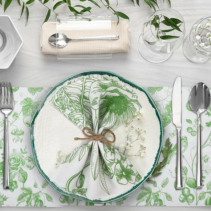 Kochorie 12 Pieces Green Floral Cloth Napkins, 18 x 18 Inch Reusable Soft Fabric Napkins, Washable Flower Dinner Cocktail Napkin for Spring Summer Tea Party Holiday Home Kitchen Wedding Restaurant - Image 4