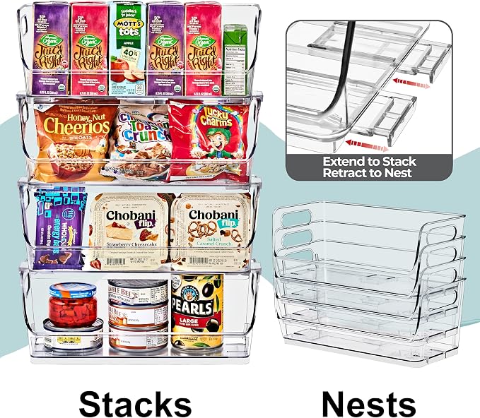 Sorbus Stackable Storage Bins Open Front, Clear Stackable Storage Bins, Pantry Bins for Storage and Organization, Acrylic Stackable Bins for Kitchen, Clear Pantry Organizer Bins (Small Narrow 8 Pack) - Image 6