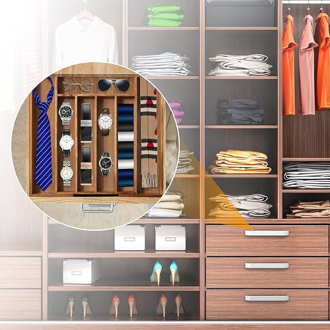 Acacia Silverware Organizer Kitchen Drawer Organizer Expandable Bamboo Utensil Holder Cutlery Tray for Kitchen Utensil and Flatware Bedroom Office - Image 7