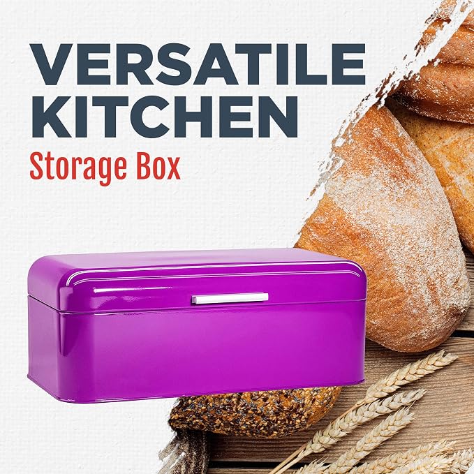 Culinary Couture Extra Large Purple Bread Box for Kitchen Countertop - Holds 2 Bread Loaves! - 16.5" x 9" x 6.5" - Stainless Steel Vintage Bread Boxes for Kitchen Counters - Bonus Recipe Ebook - Image 4