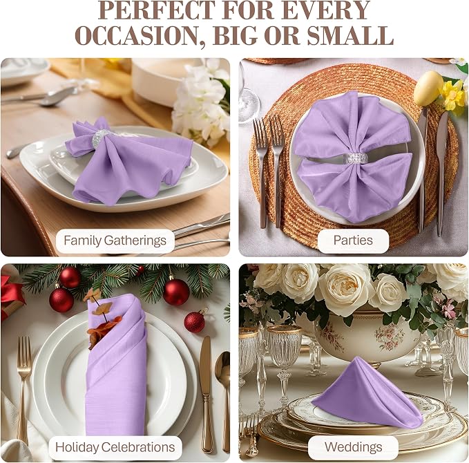 17 x 17-Inch Shantung Satin Cloth Napkins, Lilac Set of 24 | Bulk Case of 2 Dozen, Square, 100% Polyester Fabric, Reversible, Faux Dupioni Silk Reverse Side, Machine Washable, Purple - Image 4