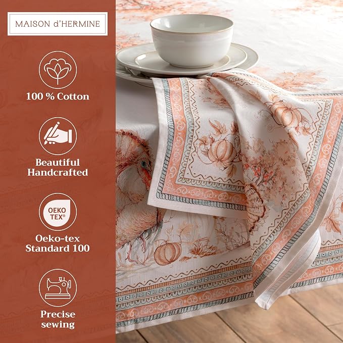 Maison d' Hermine Cloth Napkins Set of 4 Reusable 100% Cotton (20" x 20") | Everyday Square Napkins Cloth Washable Dinner Wedding Restaurant Hotel Kitchen Thanksgiving Christmas - Giving Thanks - Image 2
