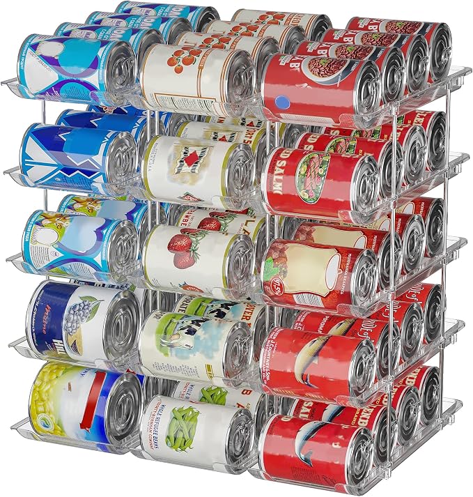 Can Organizer For Pantry, Adjustable Height And Width Canned Goods Organizer, Soup Can Organizer Holds Up to 60 Cans for Kitchen Cabinet or Refrigerator(CLear 5 Tier) by STORICANS
