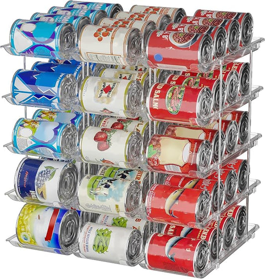 Can Organizer For Pantry, Adjustable Height And Width Canned Goods Organizer, Soup Can Organizer Holds Up to 60 Cans for Kitchen Cabinet or Refrigerator(CLear 5 Tier) by STORICANS