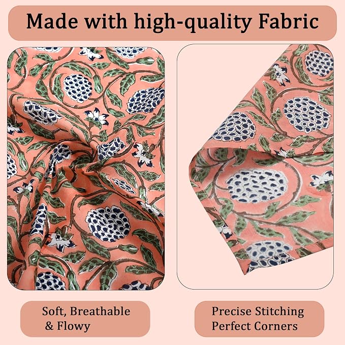 Dark Salmon Hand Block Print 100% Cotton Napkins 18" x 18" (Set of 4) Reuseable Kitchen Napkins Cloth Decor Dinner Party Wedding Cocktail Gift for Spring, Easter, Summer - Image 6