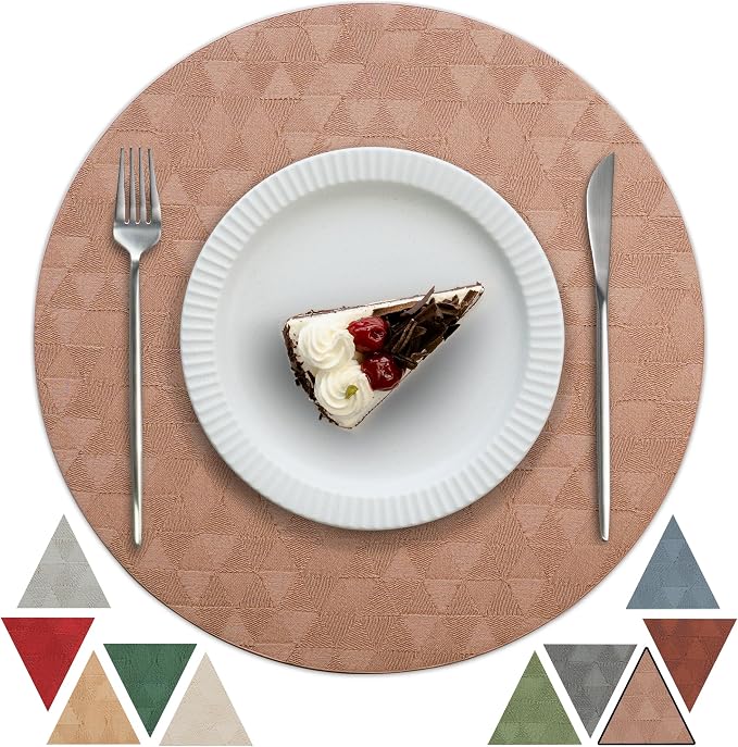 Jovono Upgraded 15" Round Placemats Set of 4, Waterproof & Oil-Proof, Non-Slip Reversible Washable Big Table Mats, Spill-Proof for Kids Families, Restaurant, Hotel, Kitchen, Indoor, Pink by JOVONO