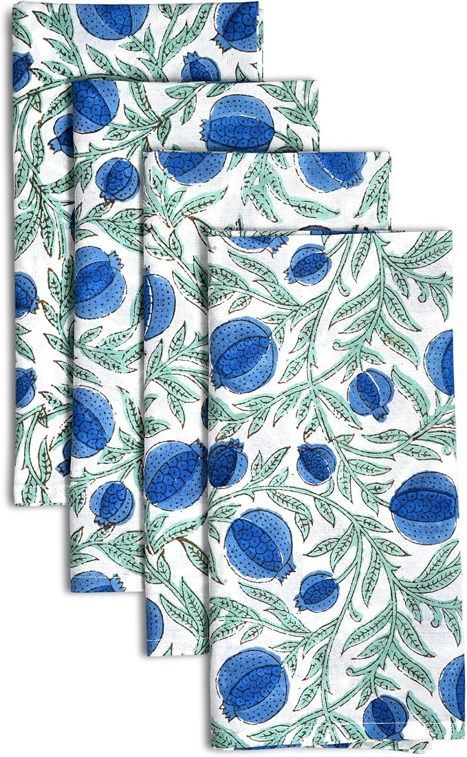 Queen Blue Hand Block Print 100% Cotton Napkins 18" x 18" (Set of 4) Reuseable Kitchen Napkins Cloth Decor Dinner Party Wedding Cocktail Gift for Spring, Easter, Summer - Image 3