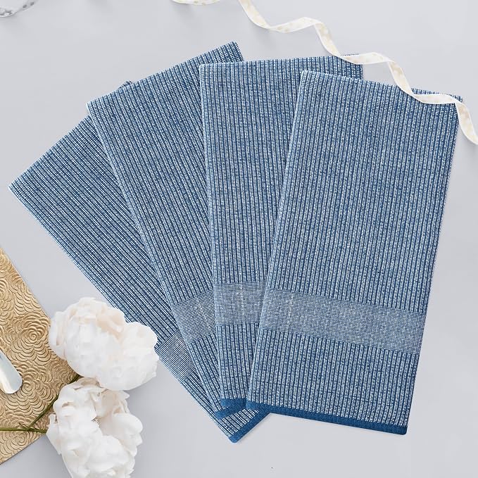Homaxy 380 GSM Cotton Premium Kitchen Towels 3 Pack, 18"x 28", Navy Blue | Flat and Terry Dish Towels, Highly Absorbent Tea Towel Set with Hanging Loop, Soft Utility Kitchen Hand Towels - Image 7