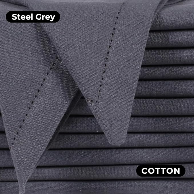 Bedding Craft Cotton Cloth Dinner Napkins Set of 12 – 18x18 Steel Grey with Hemstitched Mitered Corners – Machine Washable Reusable Napkins for Thanksgiving & Christmas - Image 3