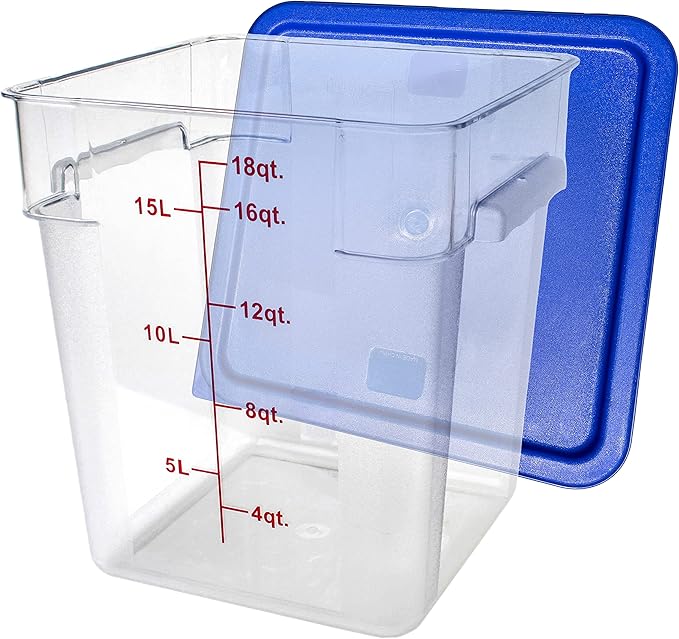 Tiger Chef 18 Quart Commercial Grade Clear Food Storage Square Polycarbonate Containers With Blue Lids by TigerChef