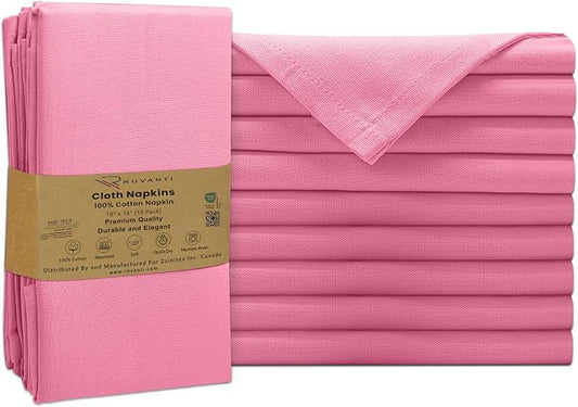 Ruvanti Cloth Napkins Set of 12, 100% Cotton High GSM 18x18 Inches Soft, Washable, Highly Durable & Absorbent, Perfect for Parties, Christmas, Thanksgiving Dinners – Pink Bubblegum by Ruvanti