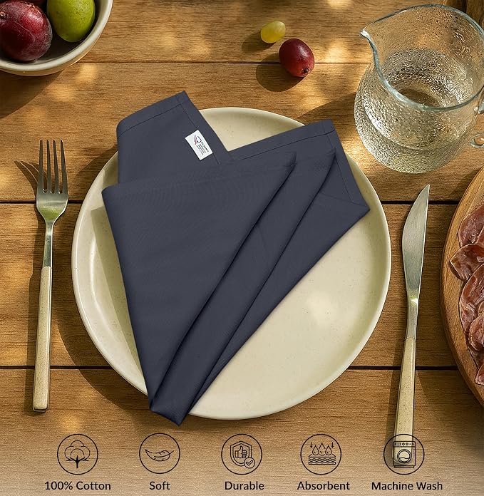 Ruvanti Cloth Napkins Set of 6, 100% Cotton High GSM 18x18 Inches Soft, Washable, Highly Durable & Absorbent, Perfect for Parties, Christmas, Thanksgiving Dinners – Ombre Blue - Image 3