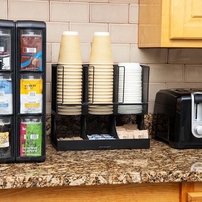 Mind Reader Multipurpose Countertop Organizer, Office Breakrooms, Cup and Condiment Station, Metal Mesh, Black - Image 6