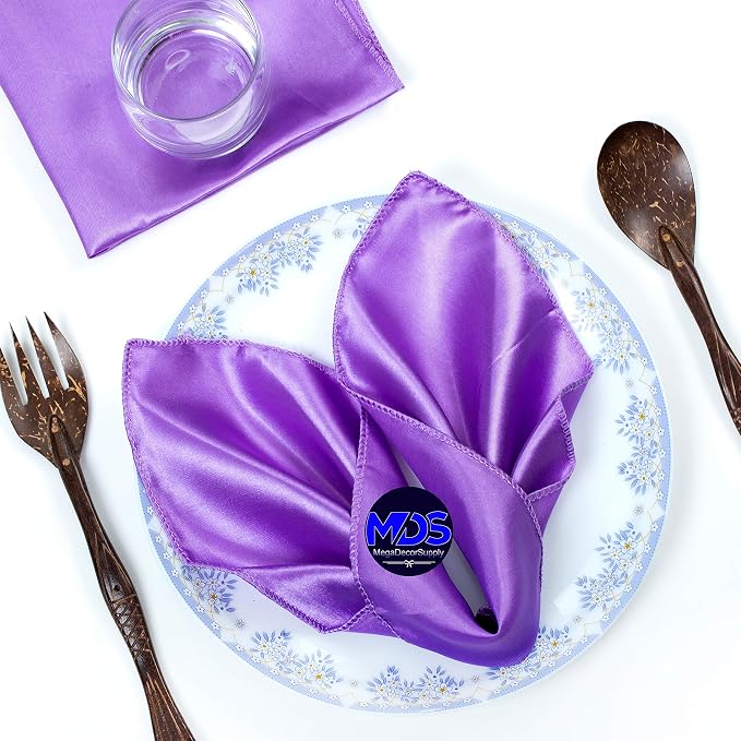 Set of 100 PCS Satin Napkin 12x12 Inch Square, Dinner Table Napkins for Wedding, Bulk Silky Sateen Cloth Napkins for Restaurant Banquet Graduation Birthday Party Decoration - Lavender by MDS