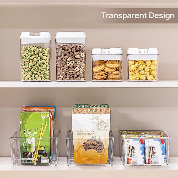 Vtopmart 8 Pack Food Storage Organizer Bins, Clear Plastic, 4 Compartments | For Pantry, Kitchen, Fridge and Cabinet Organization, Organize Food Packets, Snacks, Pouches and Spice Packets - Image 4