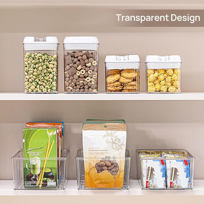 Vtopmart 4 Pack Food Storage Organizer Bins, Clear Plastic, 4 Compartments | For Pantry, Kitchen, Fridge and Cabinet Organization, Organize Food Packets, Snacks, Pouches and Spice Packets - Image 4