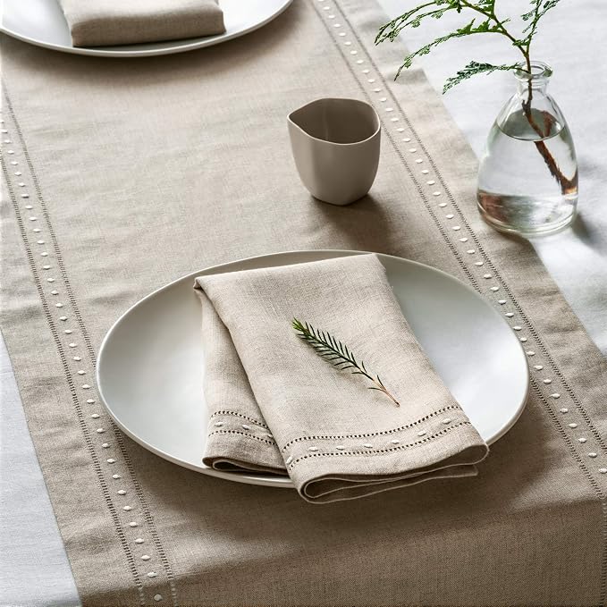 Linen Napkins Set of 4-100% Flax Linen Natural Dinner Napkins with Embroidered Dot 18 x 18 inch - Hemstitch Cloth Napkins Washable for Summer, Weddings Decor - Image 5