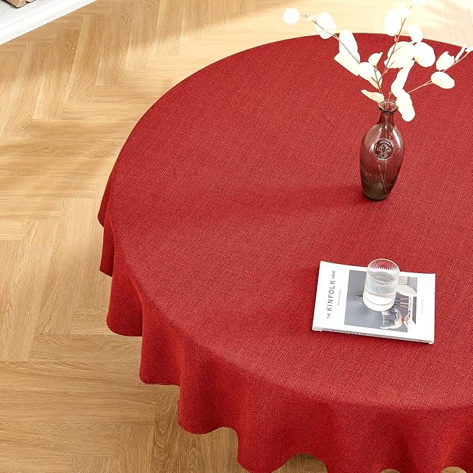 BALCONY & FALCON Rectangle Table Cloth Waterproof Ruby Red 107" | Round Washable Wrinkle Resistant Table Cloth Linen Fabric Tablecloths for Dining Party Kitchen Wedding and Outdoor Use by BALCONYFALCON