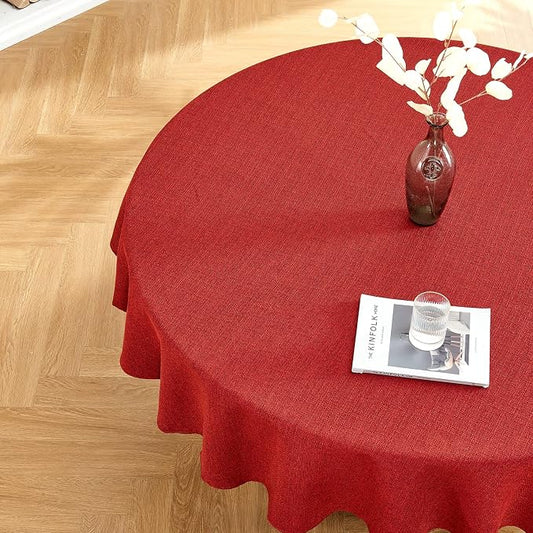 BALCONY & FALCON Rectangle Table Cloth Waterproof Ruby Red 107" | Round Washable Wrinkle Resistant Table Cloth Linen Fabric Tablecloths for Dining Party Kitchen Wedding and Outdoor Use by BALCONYFALCON