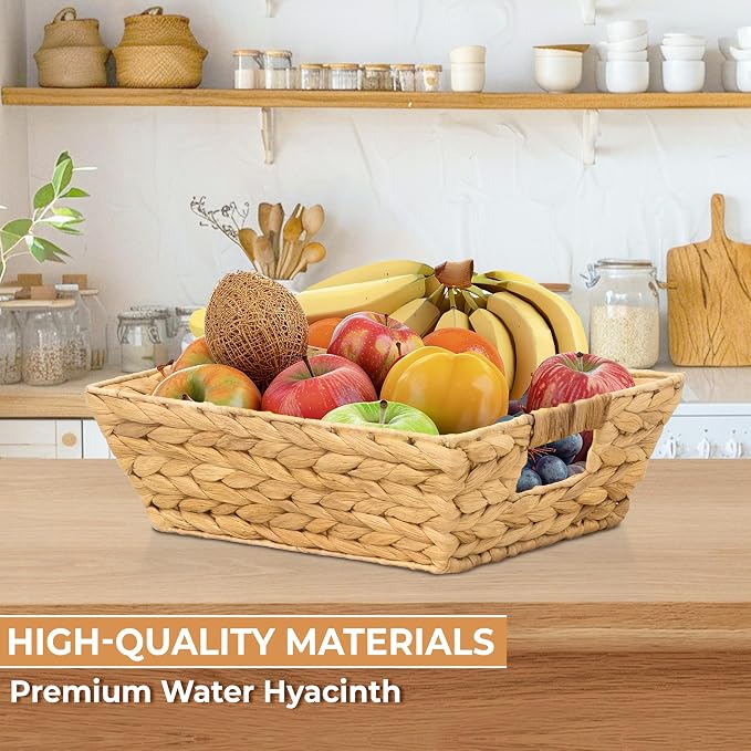 M4DECOR Set of 12 Water Hyacinth Wicker Storage Baskets for Shelves – Woven Snack Baskets for Organizing Pantry, Closet – Natural Storage Bins with Handles (12 Packs) - Image 3