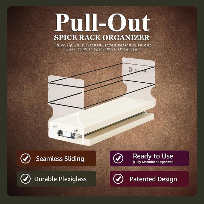 Sliding Spice Rack Organizer for Cabinets - Pull Out Shelves for Upper Kitchen Cabinets - Cabinet Organizer/Storage - USA Made - 1 Tier - 3.45" x 5.0" x 10.6"(Cream, Assembled) - Image 3