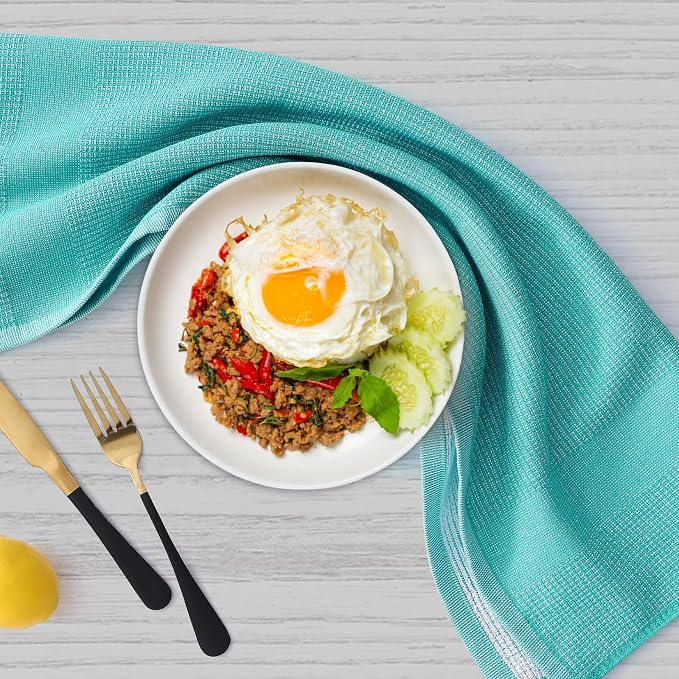 Homaxy 380 GSM Cotton Premium Kitchen Towels 3 Pack, 18"x 28", Teal | Flat and Terry Dish Towels, Highly Absorbent Tea Towel Set with Hanging Loop, Soft Utility Kitchen Hand Towels - Image 5