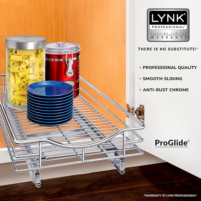 LYNK PROFESSIONAL® Pull Out Cabinet Organizer, 11" x 18" Slide Out Cabinet Organizer Pull Out Drawer – Pull Out Shelves for Kitchen Cabinets – Under Sink Organizers - Lifetime Ltd. Warranty, Chrome - Image 2