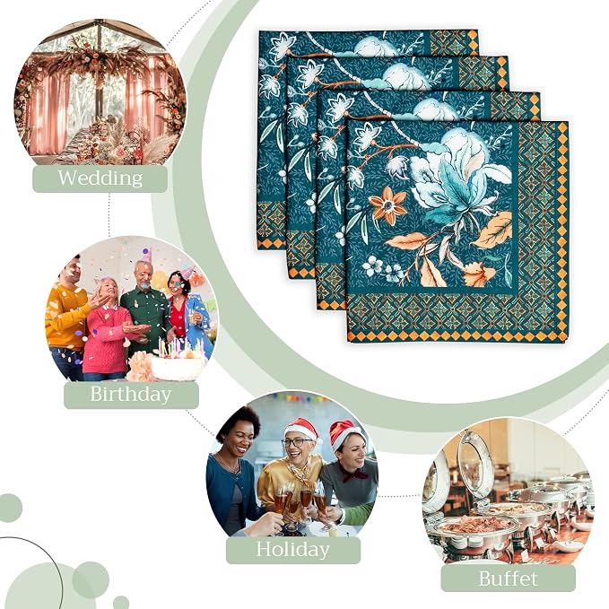 Maison d' Hermine Cloth Napkins Set of 4 Reusable 100% Cotton (20" x 20") | Everyday Square Napkins Cloth Washable Dinner Wedding Restaurant Kitchen Thanksgiving Christmas - Luxury Loft - Dark Teal - Image 6