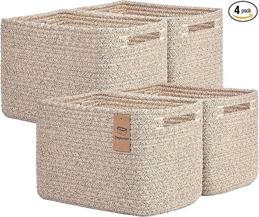 Storage Baskets for Organizing, 4 Pack Baskets for Shelves, Decorative Storage Bins for Shelves, Cotton Rope Storage Basket with Handles, Woven Basket for Storage, 13''Lx8.7''Wx7.9''H, Brown by Degeyoyo
