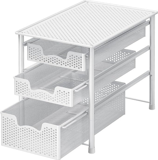 Simple Houseware 3 Tier White Alloy Steel Sliding Basket Organizer Drawer Cabinet | 3 Tier White Alloy Steel Sliding Basket Organizer Drawer Cabinet by SimpleHouseware