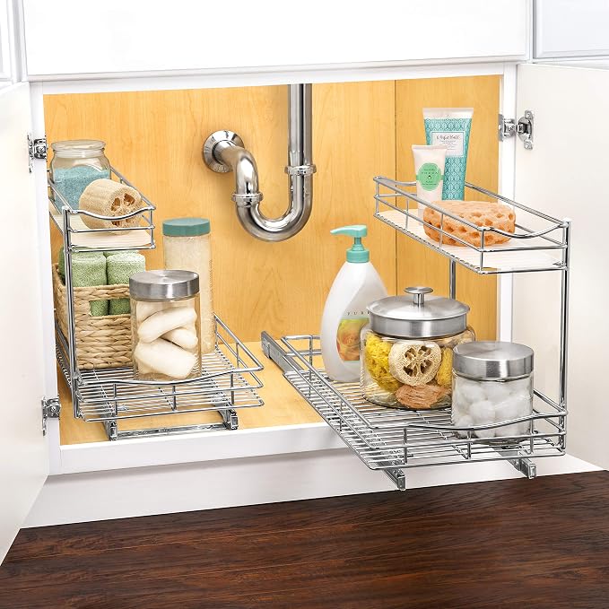 LYNK PROFESSIONAL® Pull Out Under Sink Kitchen Cabinet Organizer - 11.5 in. x 21 inch deep Drawer - Sliding Shelf Organizer for Cabinets and Undersink Storage Shelves - Lifetime Ltd. Warranty – Chrome - Image 7