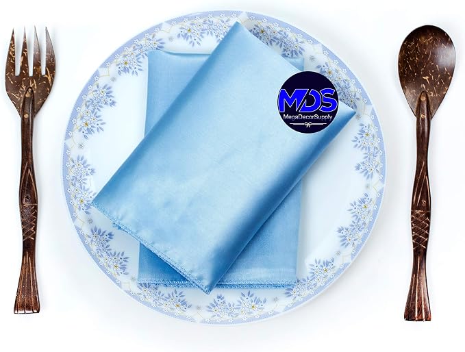 Set of 100 PCS Satin Napkin 12x12 Inch Square, Dinner Table Napkins for Wedding, Bulk Silky Sateen Cloth Napkins for Restaurant Banquet Graduation Birthday Party Decoration - Baby Blue - Image 5