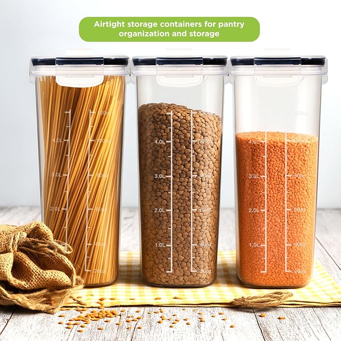 Utopia Kitchen Cereal Containers Storage Set with Lids, 4 Pack, 4L, Clear | Airtight Food Storage Containers with Lids, BPA-Free Cereal Dispensers for Pantry Organization and Storage - Image 3