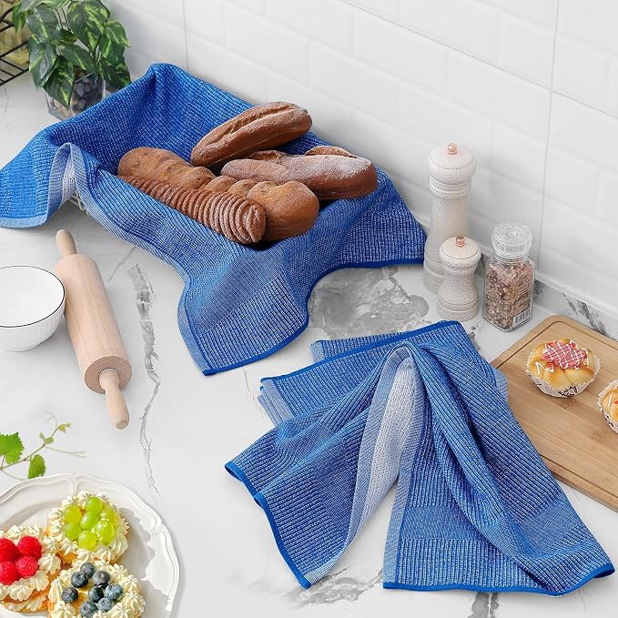 Homaxy 380 GSM Cotton Premium Kitchen Towels 3 Pack, 18"x 28", Blueberry | Flat and Terry Dish Towels, Highly Absorbent Tea Towel Set with Hanging Loop, Soft Utility Kitchen Hand Towels - Image 6