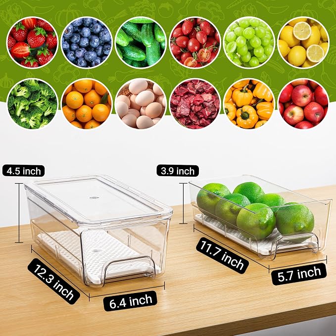 Imncya 4 Pack Fridge Organizer Drawers Bins, Clear Stackable Pull Out Refrigerator Drawer Organizer, Fridge Storage Container with Lids for Fruits, Vegetables, Drinks and Food - Image 2