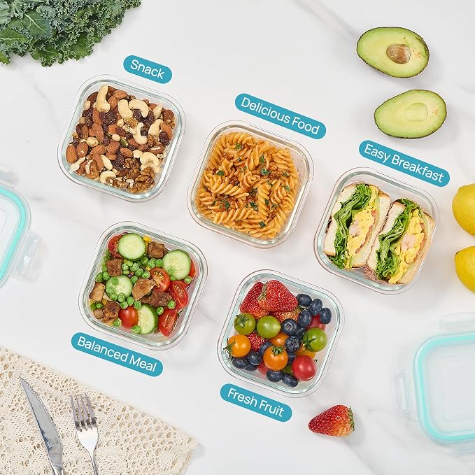 Vtopmart 5Pack 17.5oz Glass Storage Containers with Lids, Green | Glass Meal Prep Food Container Sets, Snap Airtight Lid, For Microwave, Oven, Freezer and Dishwasher, BPA Free - Image 5