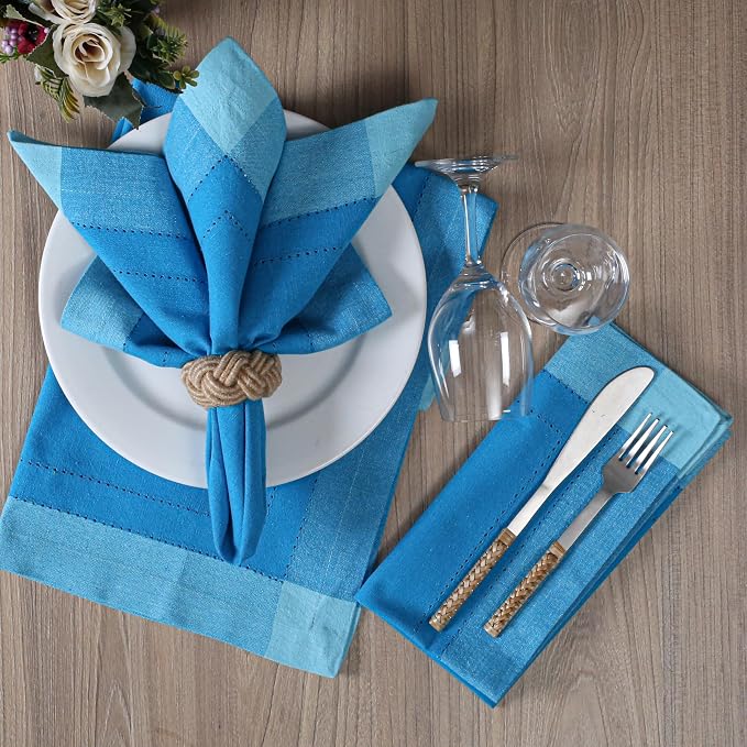 Bedding Craft Cotton Cloth Napkins Set of 12 – 20x20 Teal Blue Multi Double Hemstitched – Machine Washable Dinner Napkins for Weddings, Parties & Father’s Day Celebrations - Image 9